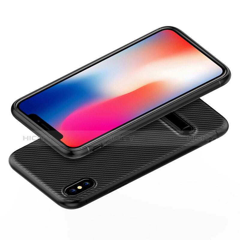 Apple iPhone X用シリコンケース ソフトタッチラバー ツイル ともにホルダー アップル ブラック