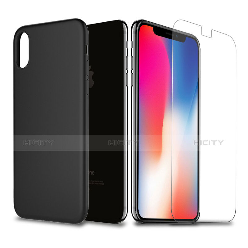 Apple iPhone X用極薄ソフトケース シリコンケース 耐衝撃 全面保護 アンド液晶保護フィルム アップル ブラック