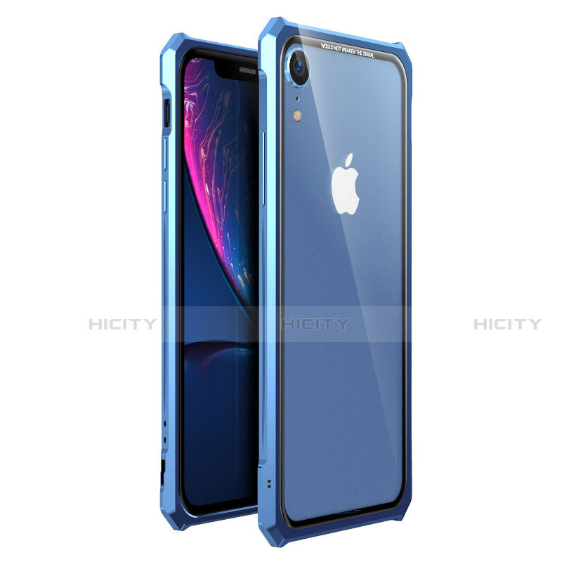 Apple iPhone XR用ケース 高級感 手触り良い アルミメタル 製の金属製 360度 フルカバーバンパー 鏡面 カバー アップル ネイビー