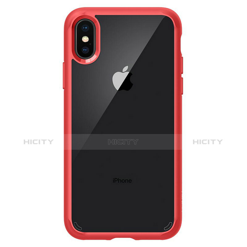 Apple iPhone Xs用360度 フルカバーハイブリットバンパーケース クリア透明 プラスチック 鏡面 アップル レッド