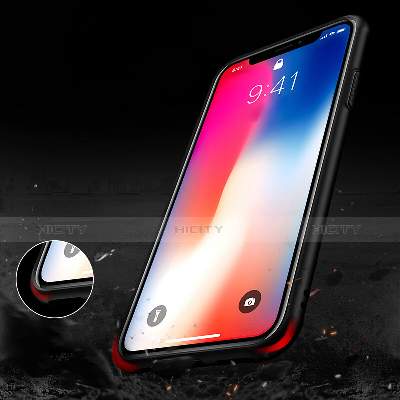 Apple iPhone Xs用360度 フルカバーハイブリットバンパーケース クリア透明 プラスチック 鏡面 T03 アップル ブラック