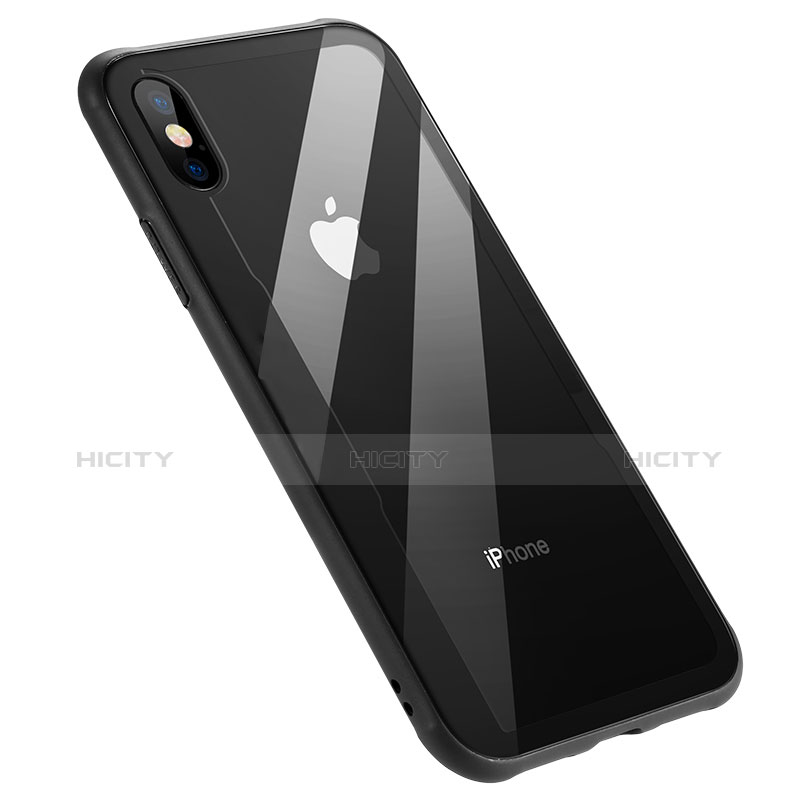 Apple iPhone Xs用360度 フルカバーハイブリットバンパーケース クリア透明 プラスチック 鏡面 T09 アップル ブラック