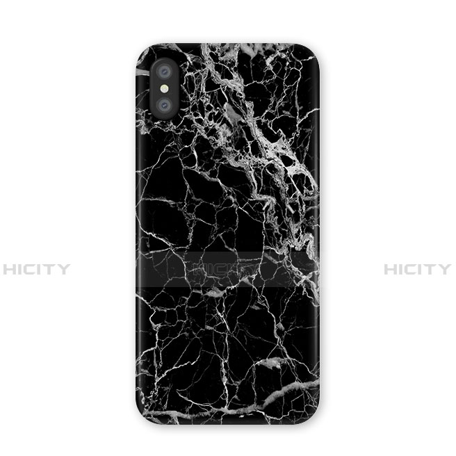 Apple iPhone Xs用シリコンケース ソフトタッチラバー 大理石模様 P02 アップル ブラック