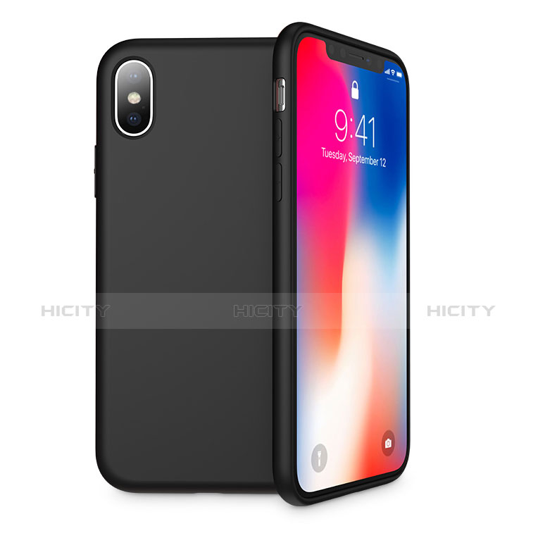 Apple iPhone Xs用360度 フルカバー極薄ソフトケース シリコンケース 耐衝撃 全面保護 Z02 アップル ブラック