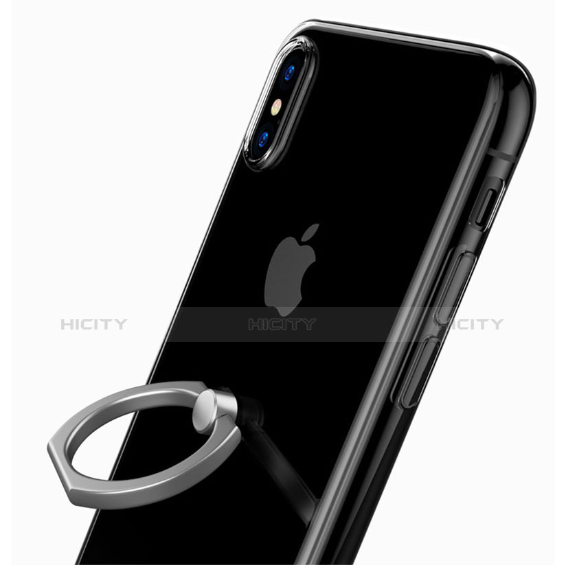 Apple iPhone Xs用極薄ソフトケース シリコンケース 耐衝撃 全面保護 クリア透明 アンド指輪 V01 アップル 