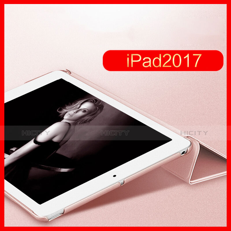 Apple New iPad 9.7 (2017)用手帳型 レザーケース スタンド L10 アップル ローズゴールド