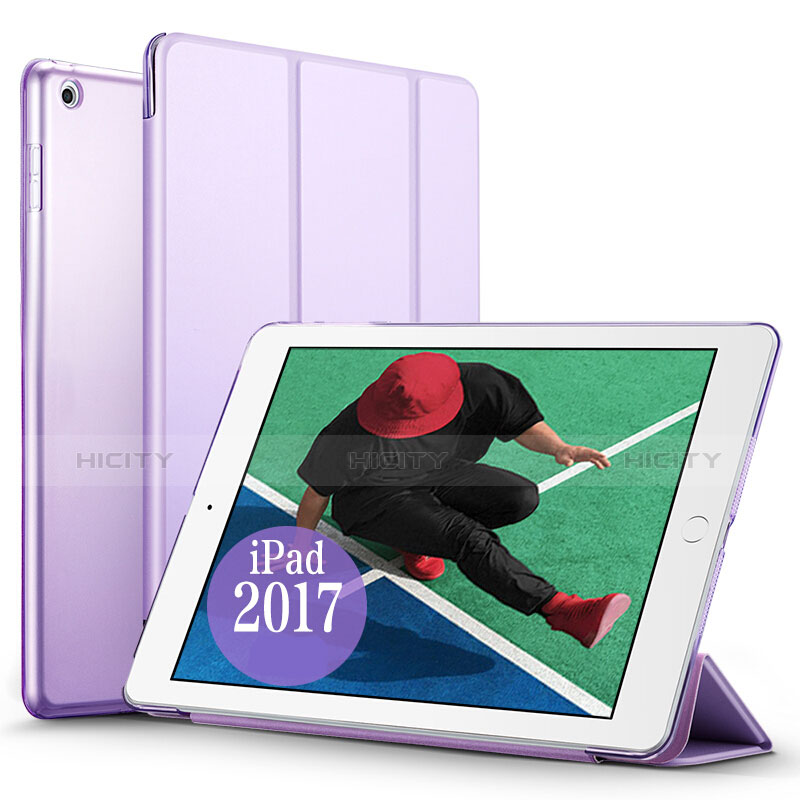 Apple New iPad Pro 9.7 (2017)用手帳型 レザーケース スタンド アップル パープル