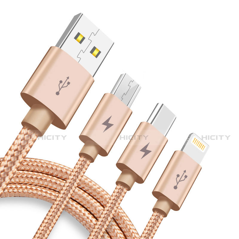 Lightning USBケーブル 充電ケーブル Android Micro USB Type-C ML03 ゴールド