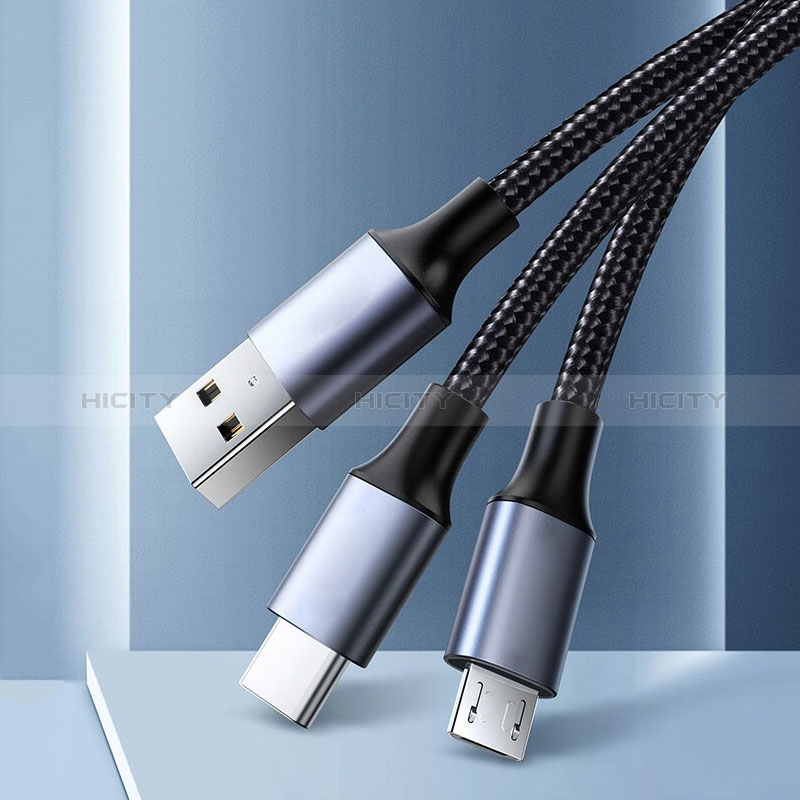 USBケーブル 充電ケーブル Android Micro USB Type-C 2A H01 ブラック