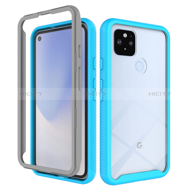 Google Pixel 4a 5G用360度 フルカバー ハイブリットバンパーケース クリア透明 プラスチック カバー ZJ1 グーグル ブルー