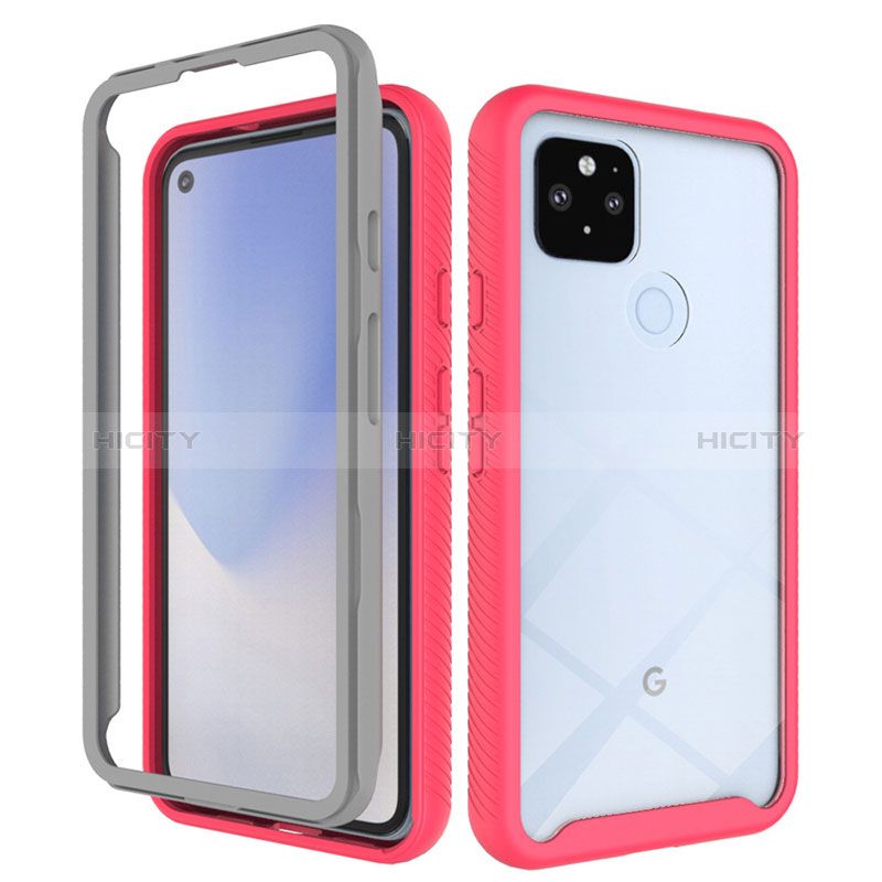 Google Pixel 4a 5G用360度 フルカバー ハイブリットバンパーケース クリア透明 プラスチック カバー ZJ1 グーグル レッド