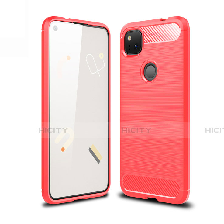 Google Pixel 4a用シリコンケース ソフトタッチラバー ライン カバー グーグル レッド