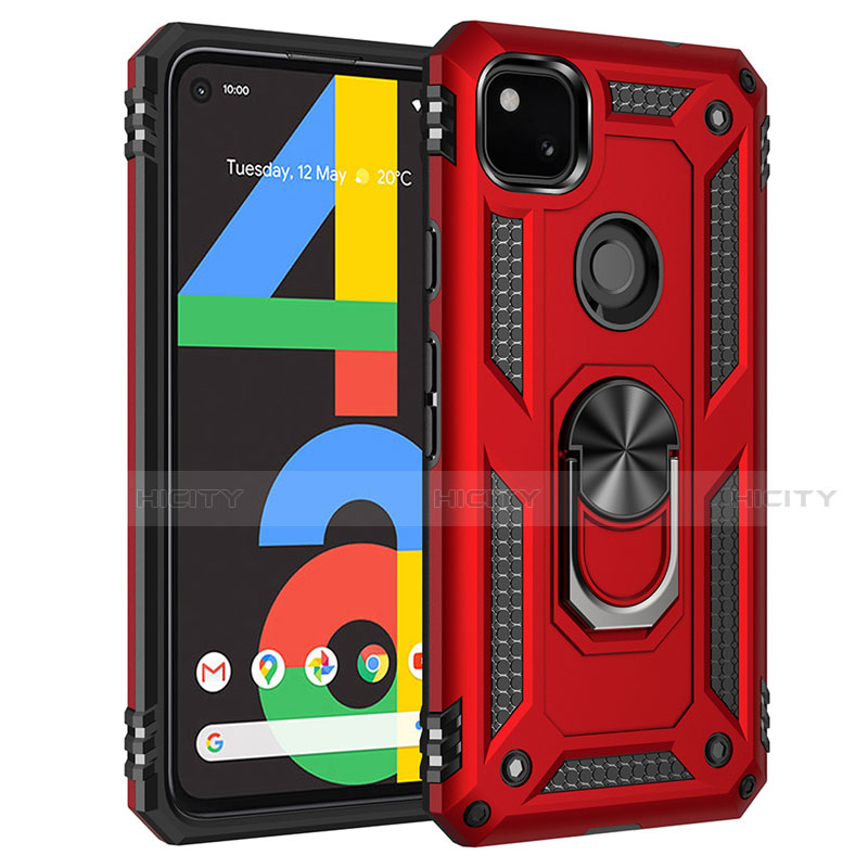 Google Pixel 4a用ハイブリットバンパーケース プラスチック アンド指輪 マグネット式 グーグル レッド