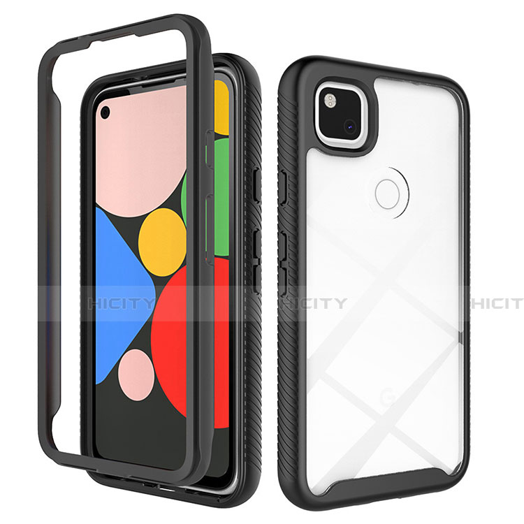 Google Pixel 4a用ハイブリットバンパーケース クリア透明 プラスチック 鏡面 カバー M01 グーグル ブラック