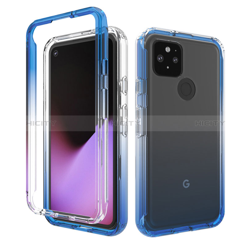 Google Pixel 5用前面と背面 360度 フルカバー 極薄ソフトケース シリコンケース 耐衝撃 全面保護 バンパー 勾配色 透明 グーグル ネイビー