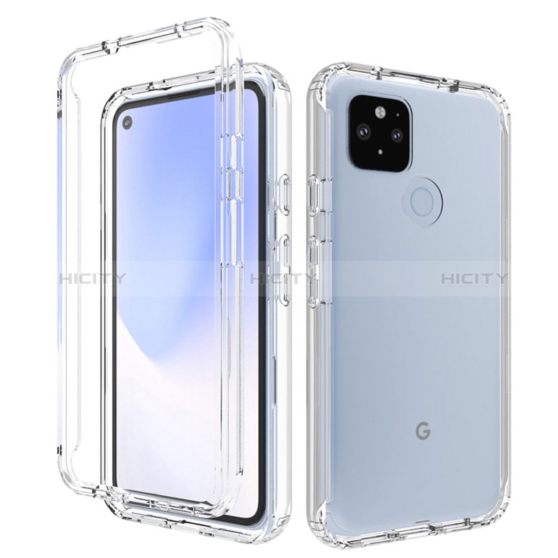 Google Pixel 5 XL 5G用前面と背面 360度 フルカバー 極薄ソフトケース シリコンケース 耐衝撃 全面保護 バンパー 勾配色 透明 グーグル クリア