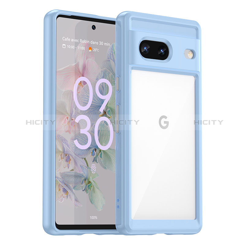 Google Pixel 7 5G用ハイブリットバンパーケース クリア透明 プラスチック カバー J01S グーグル ブルー