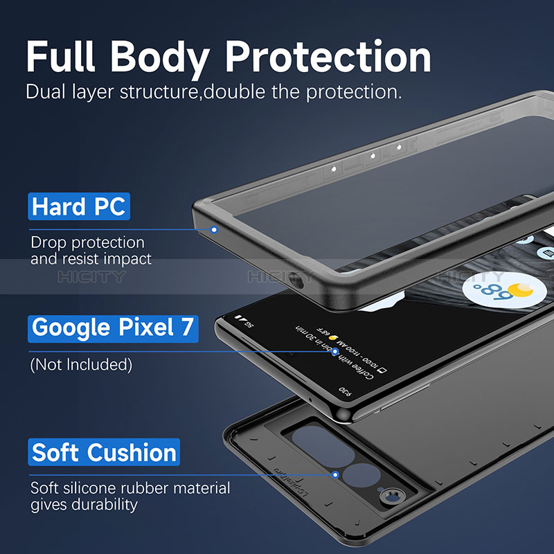 Google Pixel 7 Pro 5G用完全防水ケース ハイブリットバンパーカバー 高級感 手触り良い 360度 グーグル ブラック