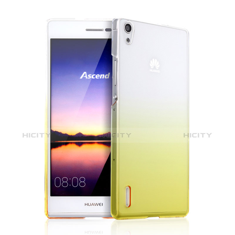 Huawei Ascend P7用ハードケース グラデーション 勾配色 クリア透明 ファーウェイ イエロー