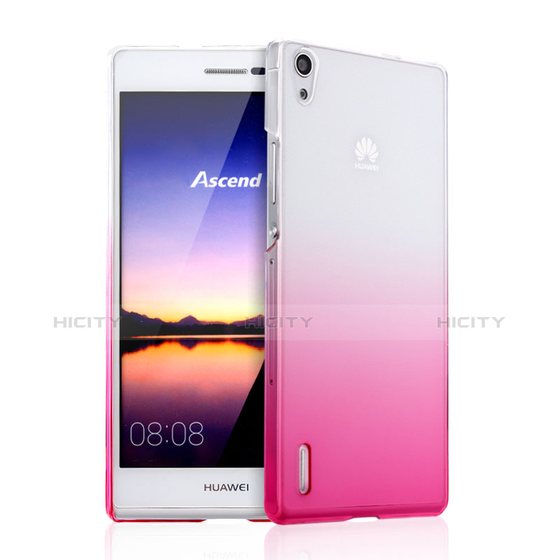 Huawei Ascend P7用ハードケース グラデーション 勾配色 クリア透明 ファーウェイ ピンク