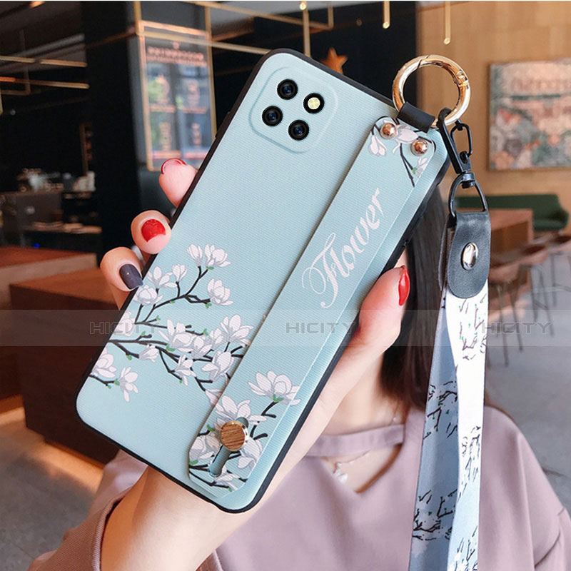 Huawei Enjoy 20 5G用シリコンケース ソフトタッチラバー 花 カバー S01 ファーウェイ ライトブルー