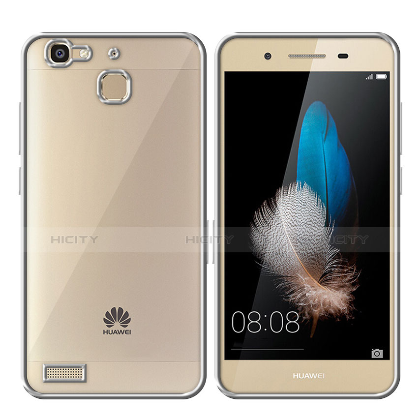 Huawei G8 Mini用ハイブリットバンパーケース クリア透明 プラスチック ファーウェイ シルバー