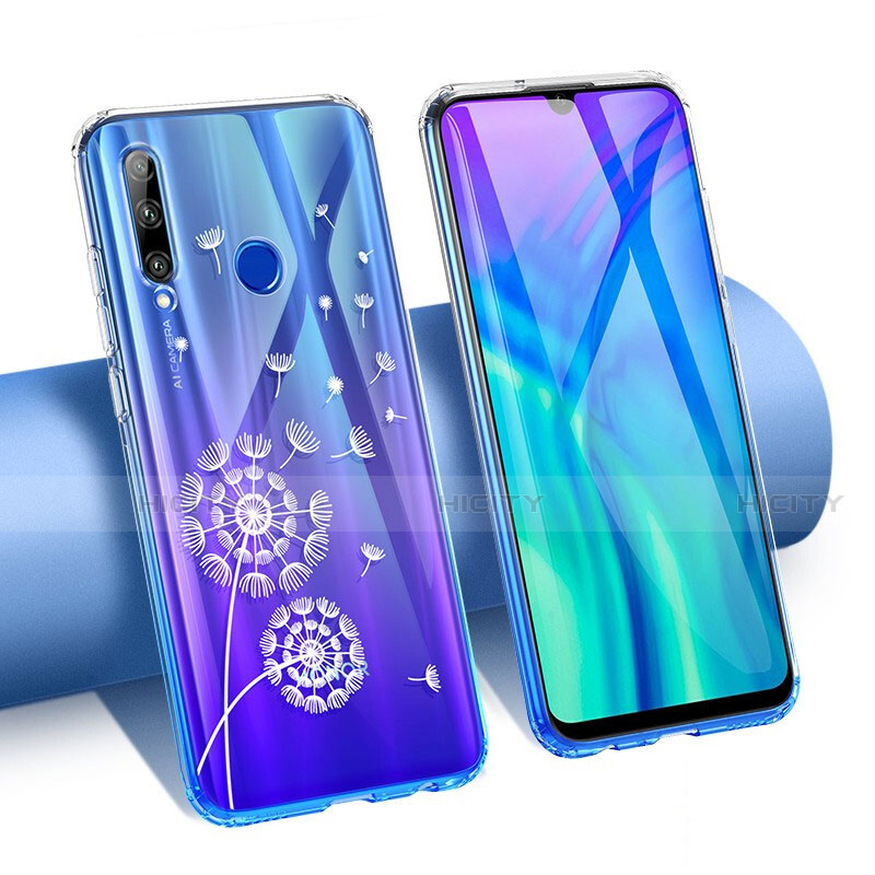 Huawei Honor 20 Lite用極薄ソフトケース シリコンケース 耐衝撃 全面保護 クリア透明 花 T02 ファーウェイ ネイビー