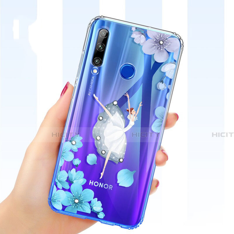 Huawei Honor 20E用極薄ソフトケース シリコンケース 耐衝撃 全面保護 クリア透明 花 T03 ファーウェイ ホワイト