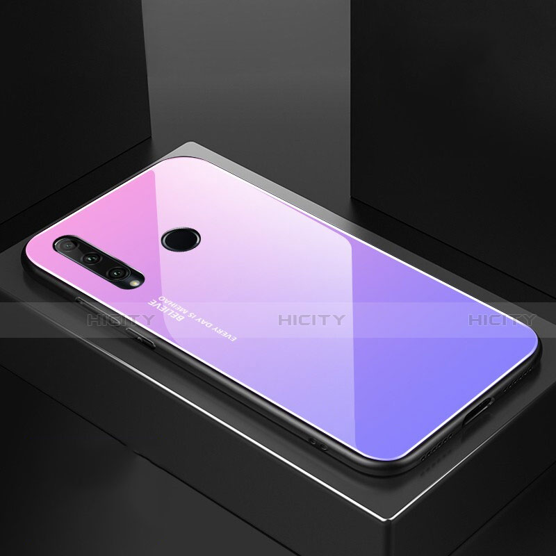Huawei Honor 20i用ハイブリットバンパーケース プラスチック 鏡面 虹 グラデーション 勾配色 カバー H01 ファーウェイ パープル