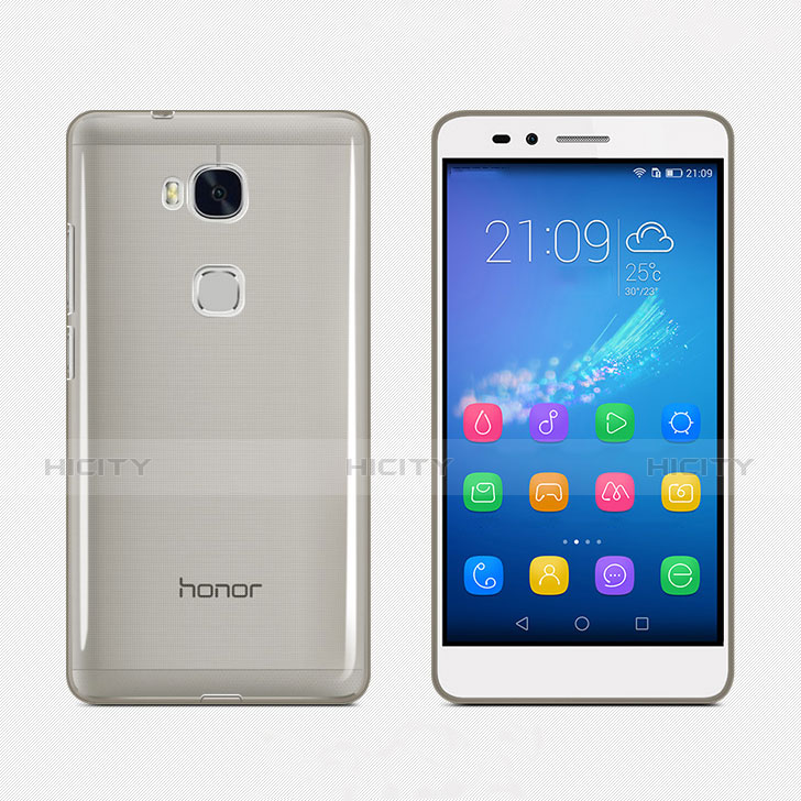 Huawei Honor 5X用極薄ソフトケース シリコンケース 耐衝撃 全面保護 クリア透明 カバー ファーウェイ グレー