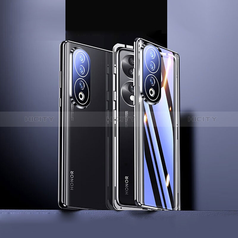 Huawei Honor 90 5G用ケース 高級感 手触り良い アルミメタル 製の金属製 360度 フルカバーバンパー 鏡面 カバー ファーウェイ ブラック