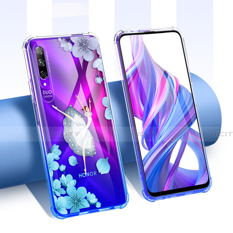 Huawei Honor 9X Pro用極薄ソフトケース シリコンケース 耐衝撃 全面保護 クリア透明 花 T01 ファーウェイ ネイビー