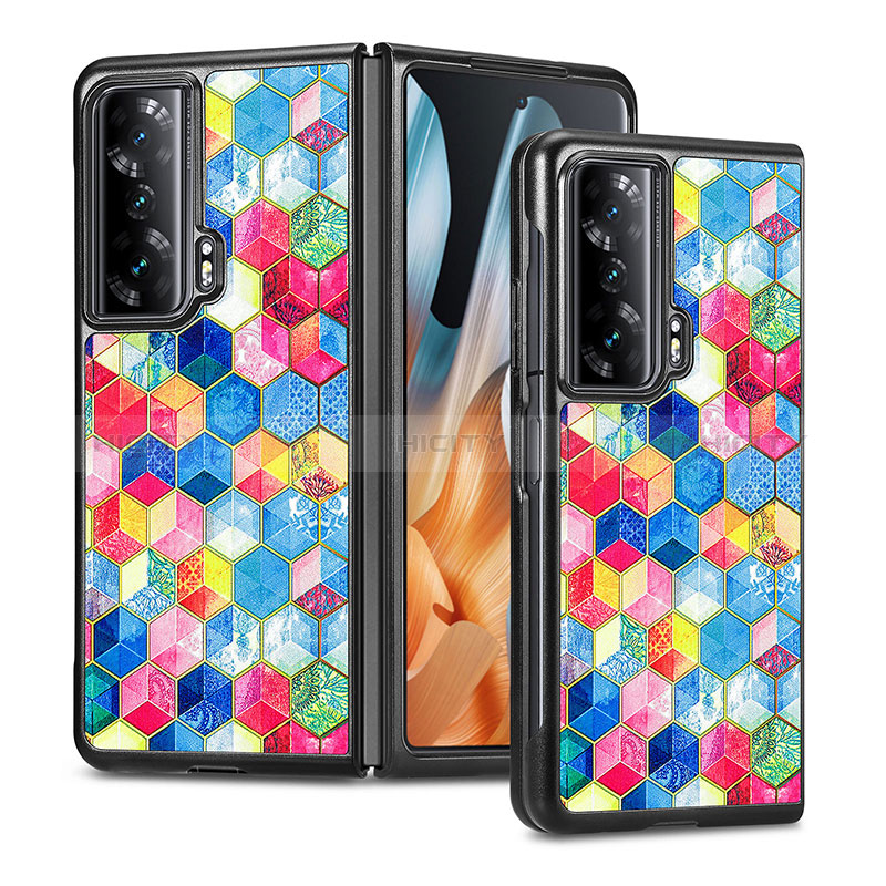 Huawei Honor Magic Vs 5G用ハイブリットバンパーケース 高級感 手触り良いレザー柄 兼プラスチック S08D ファーウェイ 