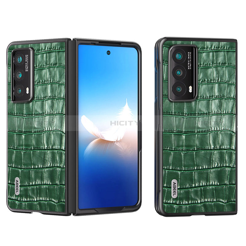 Huawei Honor Magic Vs2 5G用ハイブリットバンパーケース 高級感 手触り良いレザー柄 兼プラスチック B05H ファーウェイ グリーン