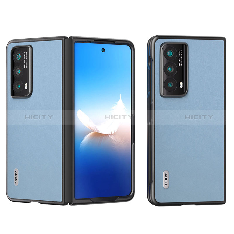 Huawei Honor Magic Vs2 5G用ハイブリットバンパーケース 高級感 手触り良いレザー柄 兼プラスチック B11H ファーウェイ ライトブルー