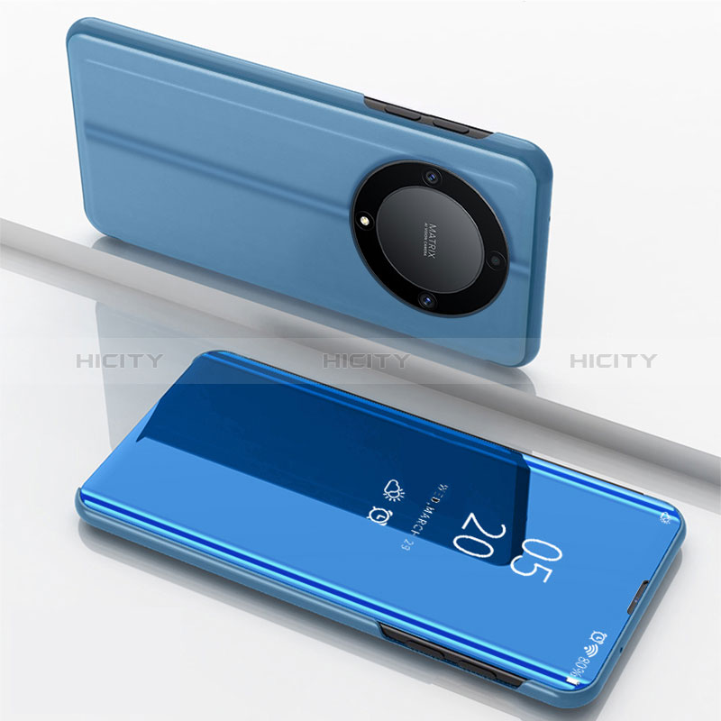 Huawei Honor Magic6 Lite 5G用手帳型 レザーケース スタンド 鏡面 カバー ファーウェイ ネイビー