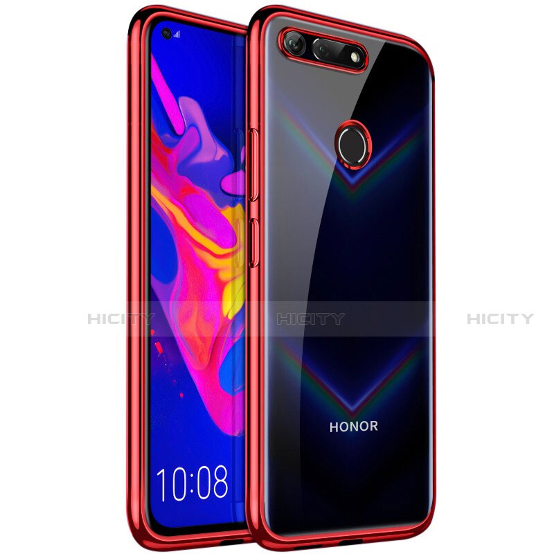 Huawei Honor V20用極薄ソフトケース シリコンケース 耐衝撃 全面保護 クリア透明 S02 ファーウェイ レッド