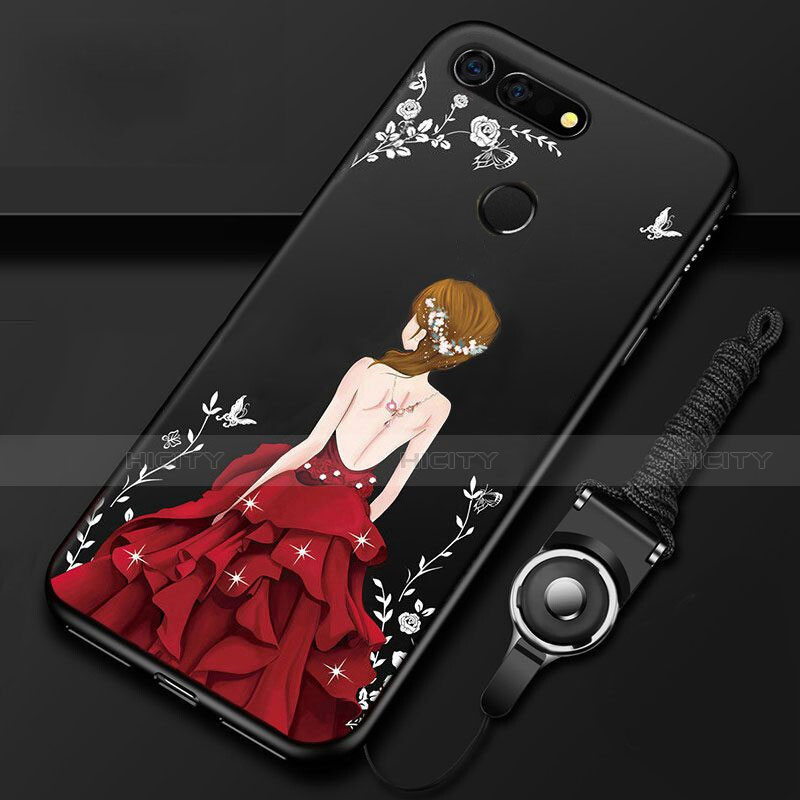 Huawei Honor V20用シリコンケース ソフトタッチラバー バタフライ ドレスガール ドレス少女 カバー K01 ファーウェイ レッド・ブラック