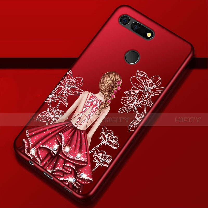 Huawei Honor V20用シリコンケース ソフトタッチラバー バタフライ ドレスガール ドレス少女 カバー K02 ファーウェイ レッド