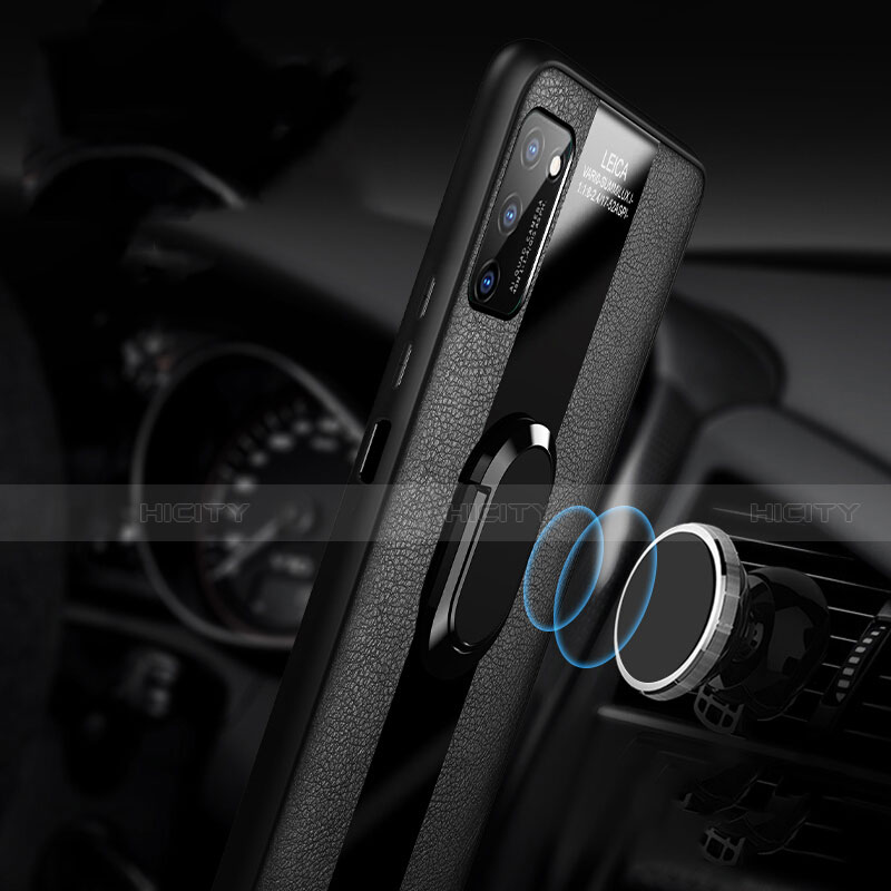 Huawei Honor V30 5G用シリコンケース ソフトタッチラバー レザー柄 アンド指輪 マグネット式 T03 ファーウェイ 