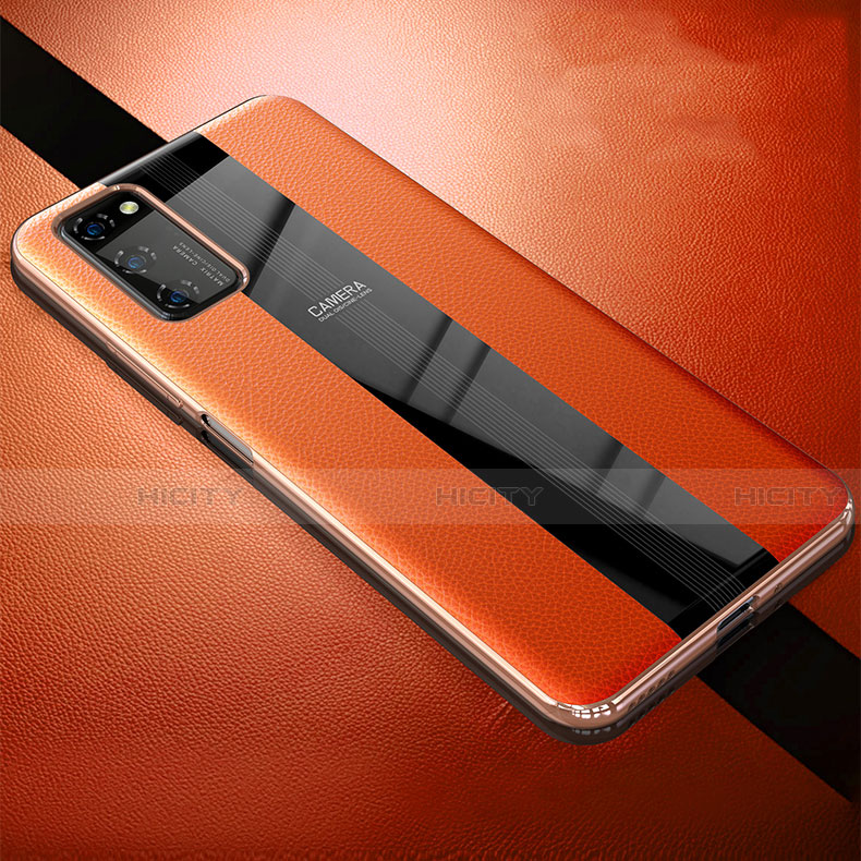 Huawei Honor V30 Pro 5G用シリコンケース ソフトタッチラバー レザー柄 カバー H03 ファーウェイ オレンジ