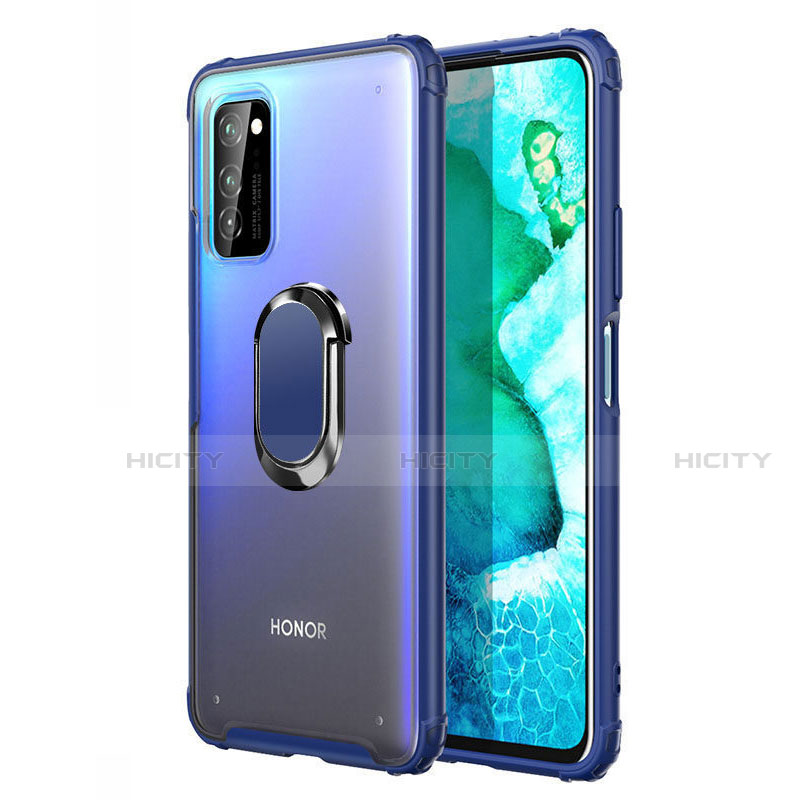 Huawei Honor V30 Pro 5G用ハイブリットバンパーケース プラスチック アンド指輪 マグネット式 R04 ファーウェイ ネイビー