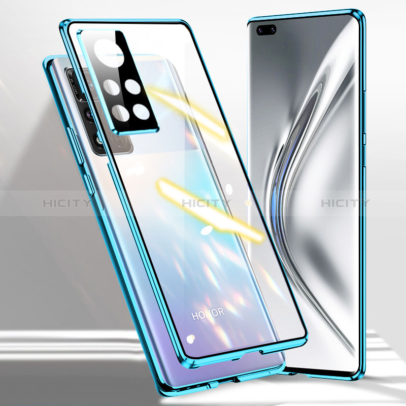 Huawei Honor V40 5G用ケース 高級感 手触り良い アルミメタル 製の金属製 360度 フルカバーバンパー 鏡面 カバー P03 ファーウェイ ネイビー