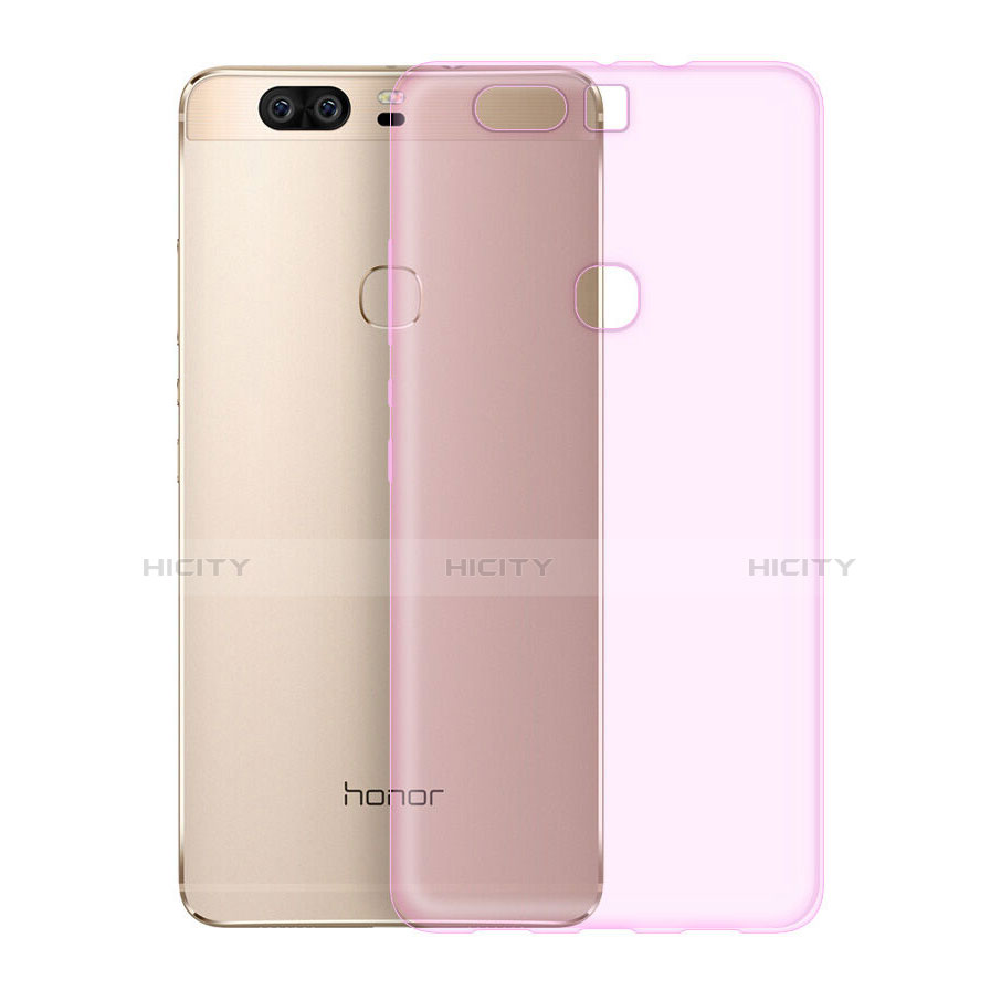 Huawei Honor V8用極薄ソフトケース シリコンケース 耐衝撃 全面保護 クリア透明 ファーウェイ ピンク