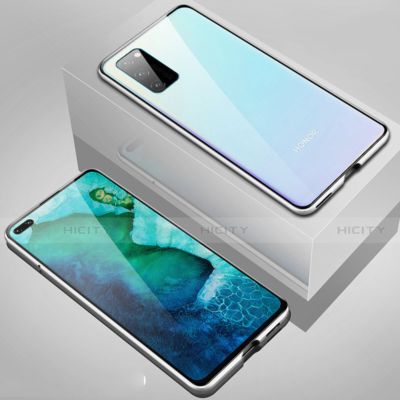 Huawei Honor View 30 5G用ケース 高級感 手触り良い アルミメタル 製の金属製 360度 フルカバーバンパー 鏡面 カバー T02 ファーウェイ シルバー