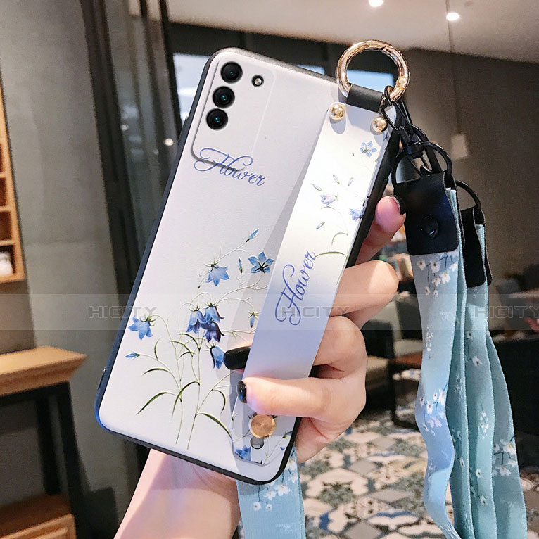 Huawei Honor X10 5G用シリコンケース ソフトタッチラバー 花 カバー ファーウェイ ホワイト