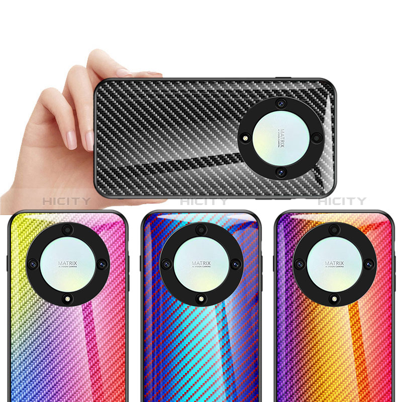 Huawei Honor X9a 5G用ハイブリットバンパーケース プラスチック 鏡面 虹 グラデーション 勾配色 カバー LS2 ファーウェイ 