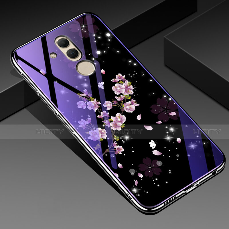 Huawei Mate 20 Lite用ハイブリットバンパーケース プラスチック 鏡面 花 カバー H01 ファーウェイ パープル