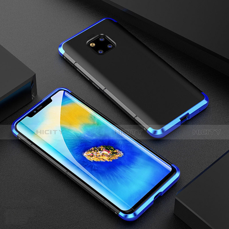 Huawei Mate 20 Pro用ケース 高級感 手触り良い アルミメタル 製の金属製 360度 フルカバーバンパー 鏡面 カバー M05 ファーウェイ ネイビー