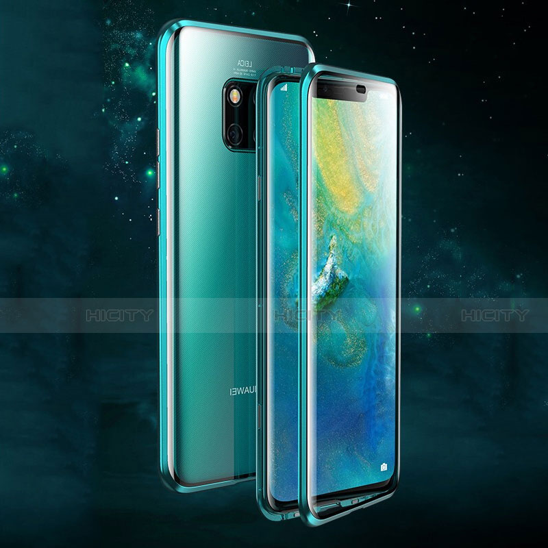 Huawei Mate 20 Pro用ケース 高級感 手触り良い アルミメタル 製の金属製 360度 フルカバーバンパー 鏡面 カバー T07 ファーウェイ シアン